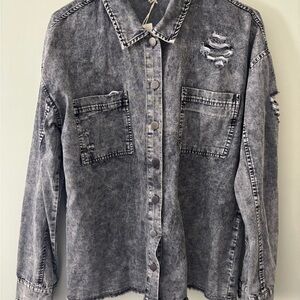 Distressed Black & Gray Denim Shirt